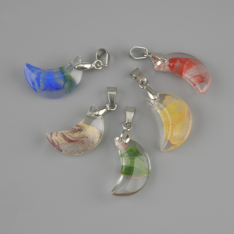 Pendant Crescent (transparent resin) 20x10x30mm± assorted colours