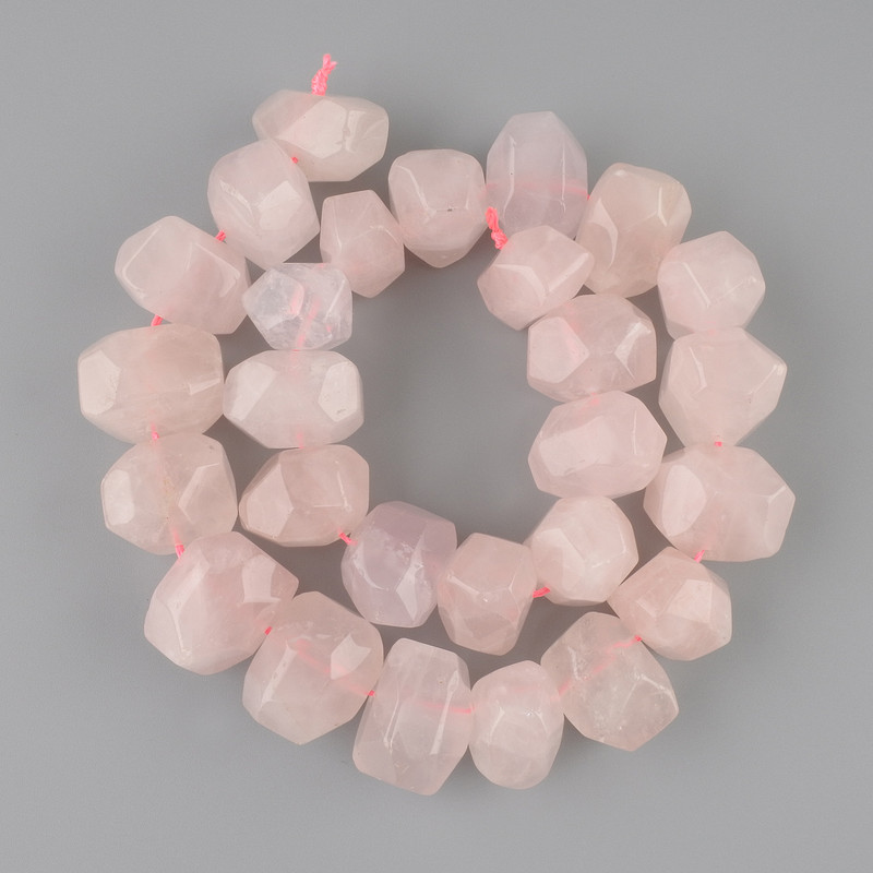 Pink Quartz Beads multi-faceted 12-16, 5×17-19mm±, thread length 38cm±