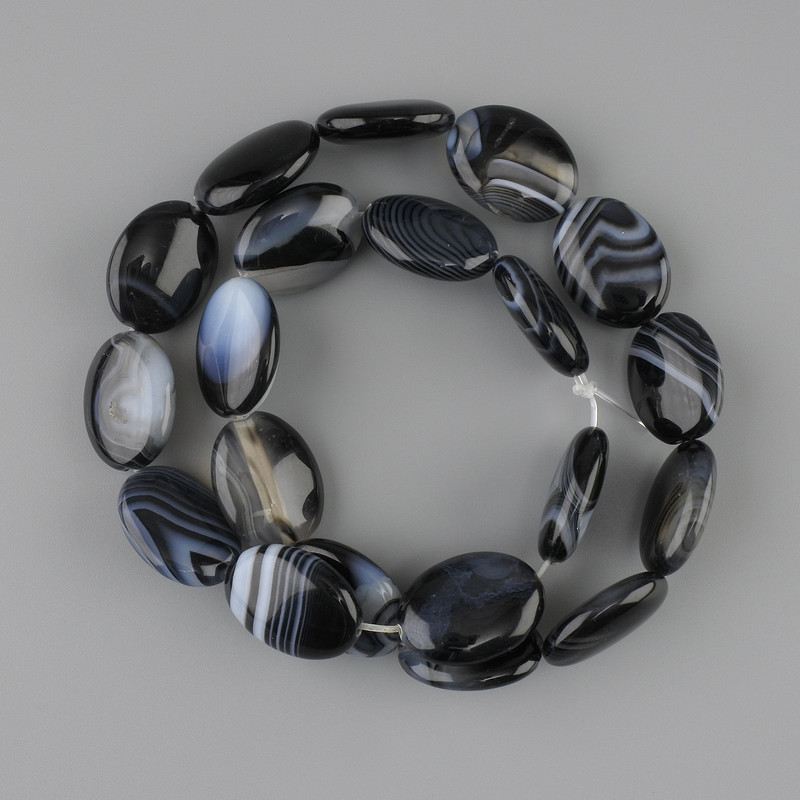 Agate Beads Oval Flat 19.5-20×15mm +-, Threaded Length 38cm +-