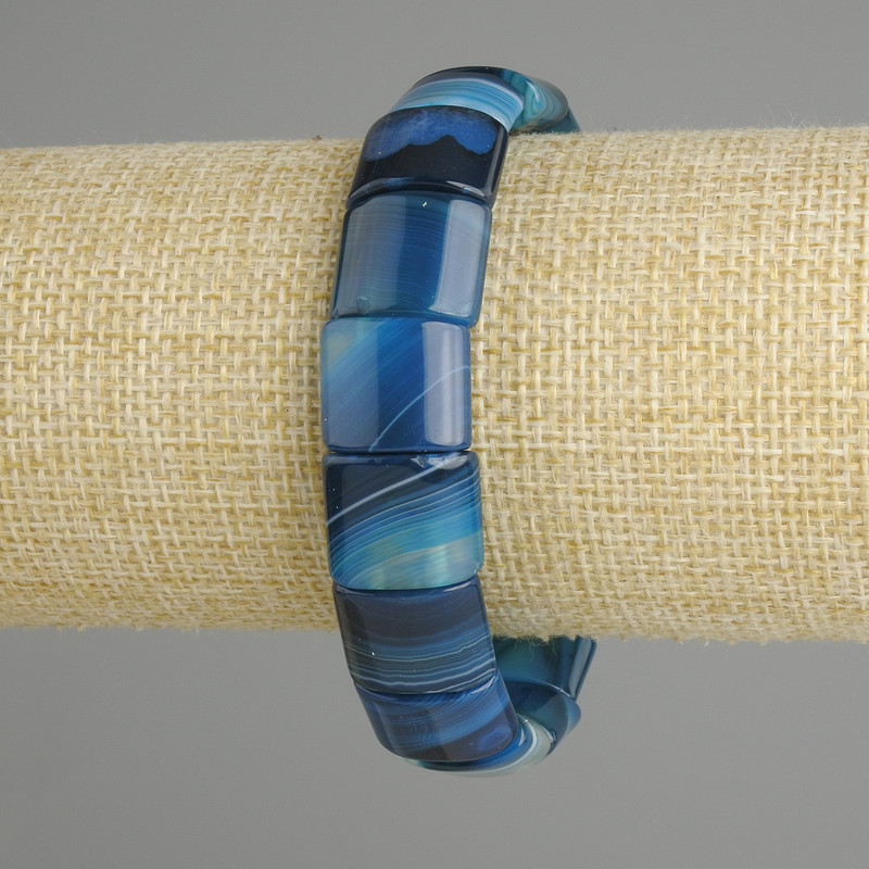 Agate Bracelet, smooth link, diameter 15×12–13mm, stretchy 18cm long