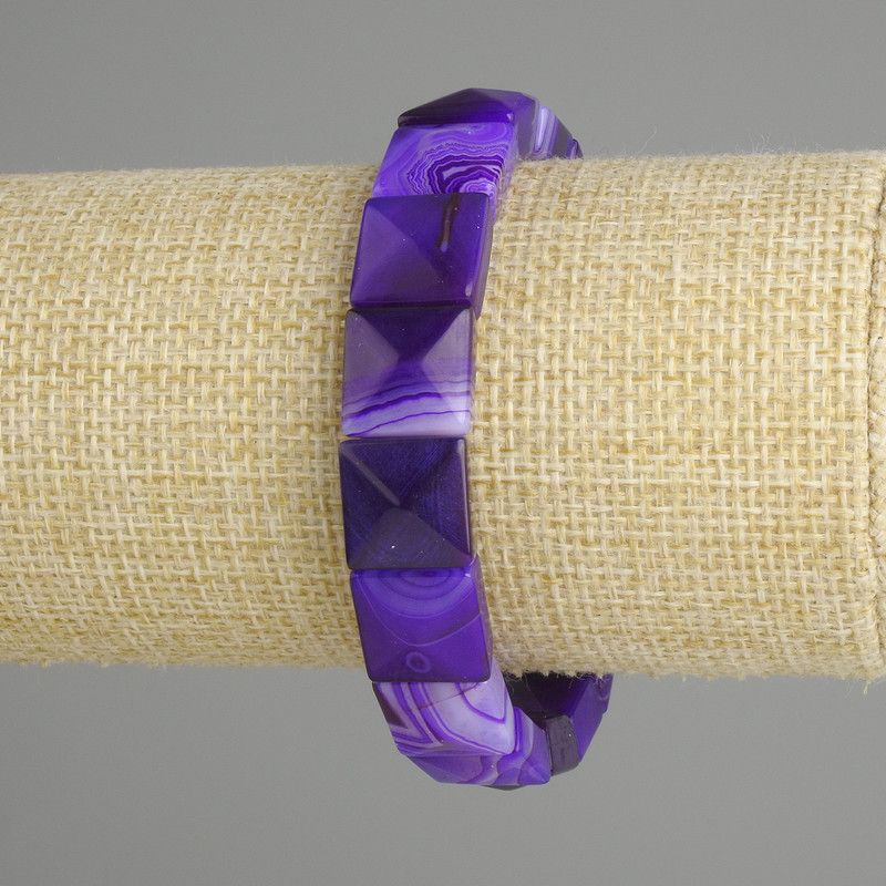 Purple Agate Bracelet, faceted square, 12×12mm, stretchy 18cm