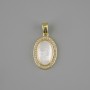 Pendant Mother of Pearl with White Crystals, diameter 21x13mm+-, length 25mm+-, golden metal