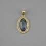 Haliotis Pendant with White Crystals, 21×13mm approx. diameter +-, 25mm approx. length, in Gold-toned Metal