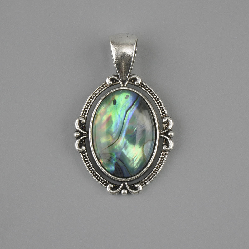Chalcedony Pendant 34x21mm+ Silver Metal