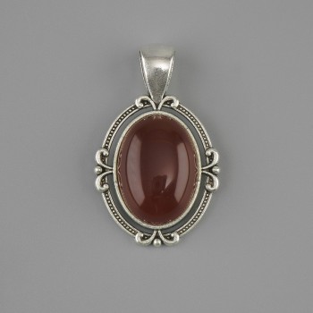 Carnelian Pendant 34x21mm± Silver Metal