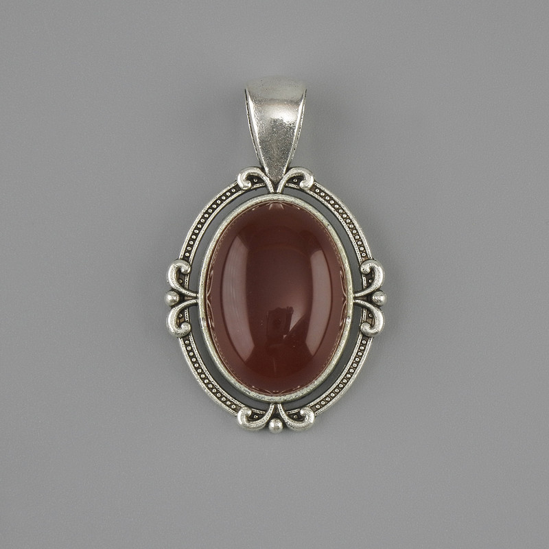 Carnelian Pendant 34x21mm± Silver Metal