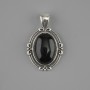 Black Agate Pendant 34x21mm± Silver Metal