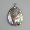 Two-sided Voluminous Shell Abalone pendant, diameter 56x43mm+-, length 68mm+-, silver-toned metal
