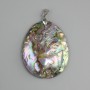 Two-sided Voluminous Shell Abalone pendant, diameter 56x43mm+-, length 68mm+-, silver-toned metal