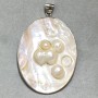 Pendant, natural mother-of-pearl with baroque pearls, oval, diameter 60x46mm ±, length 72mm ±, silver-tone metal