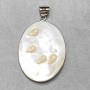 Pendant, natural mother-of-pearl with baroque pearls, oval, diameter 44×35mm±, length 57mm±, silvery metal