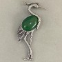 Brooch Pendant Heron Chrysoprase 80×28mm ± Silver Metal