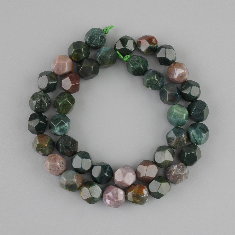 Green Jasper Beads Multifaceted, 10x9mm, 37cm on thread