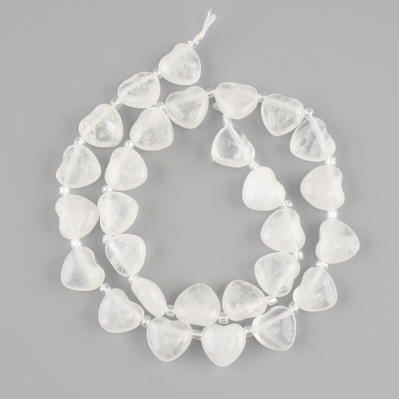 Heart-shaped Mountain Crystal Beads, 12x11-11 mm, 5mm+/- beads 3mm+/- on a thread, length 38cm+/-