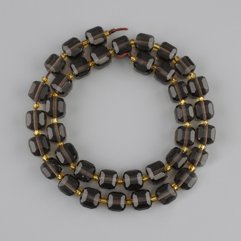 Smoky Topaz Beads Beaded Cube Cut 8×8mm±, 3mm± Seed Beads on Thread, 37cm±