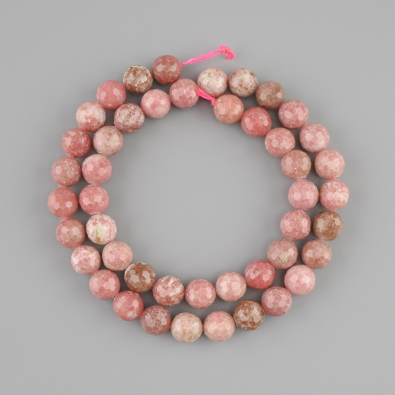 Rhodonite Beads Faceted Round 8mm on Thread, 38cm ± length