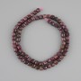 Ruby Beads faceted cube-shaped, 5x5mm diameter, +- length 39cm on thread