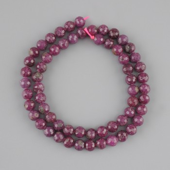Ruby Beads faceted ball 6mm diameter +-, length 38cm+- on thread