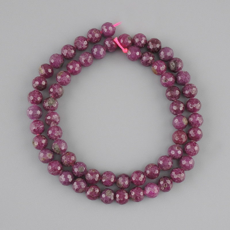 Ruby Beads faceted ball 6mm diameter +-, length 38cm+- on thread