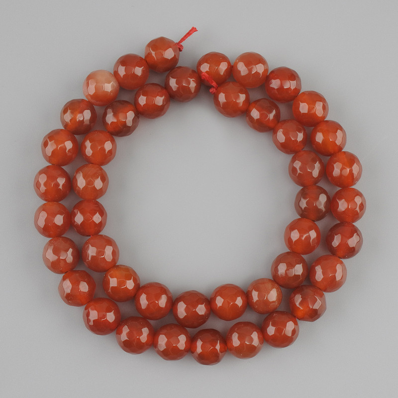 Carnelian Beads, faceted round ball 10mm diameter, +/- 42cm length on thread