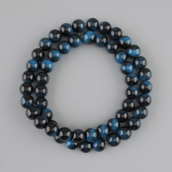 Azurite-blue Tiger's Eye Beads (single) smooth sphere, diameter 8mm +-, length 38cm+- on fishing line