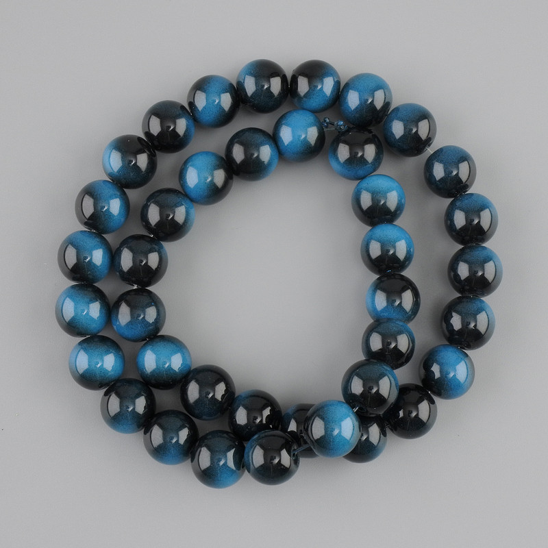 Turquoise-blue Tiger's Eye Beads (alogue) smooth round bead, diameter 10mm +-, length 38cm+- on fishing line