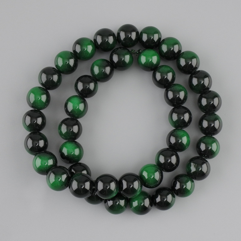 Green Tiger's Eye Beads (each) smooth round beads, 10mm diameter ±, thread length 37cm ±