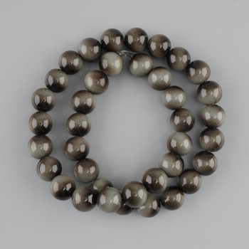 Beads Grey Tiger's Eye round 10mm smooth sphere, on thread 38cm ±