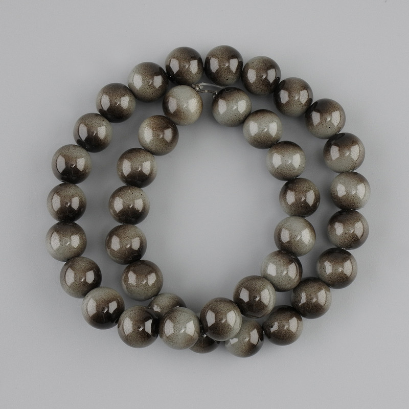 Beads Grey Tiger's Eye round 10mm smooth sphere, on thread 38cm ±