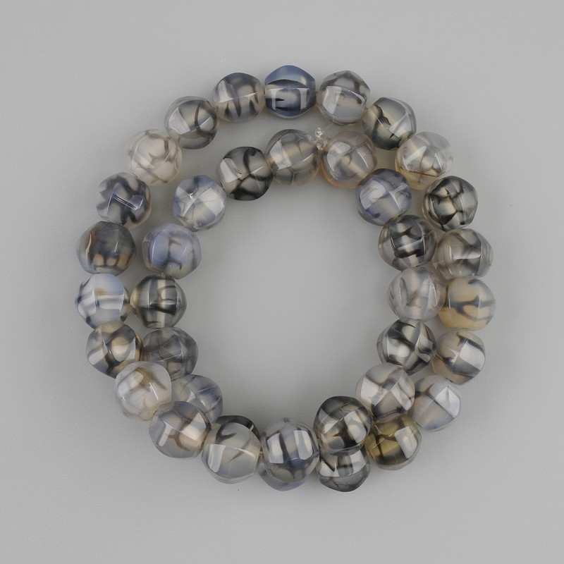 Agate Dragon's Vein Beads, faceted round beads 9.5–10mm, total length 36cm, on fishing line