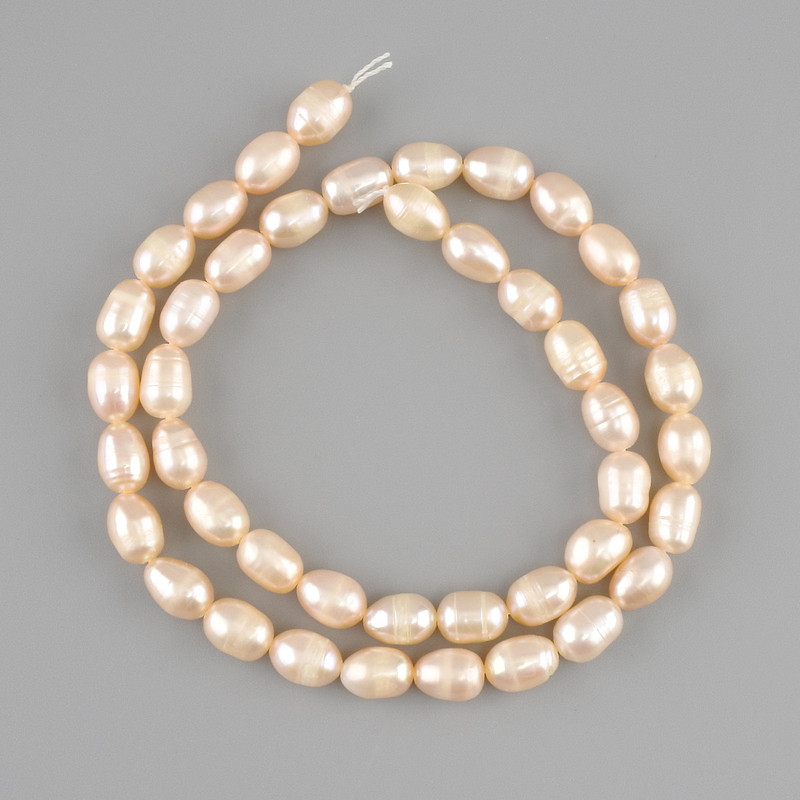 Natural freshwater pearls beads - delicate peach colour 6–7 mm, 5×5–6 mm +-, thread length 34 cm+-