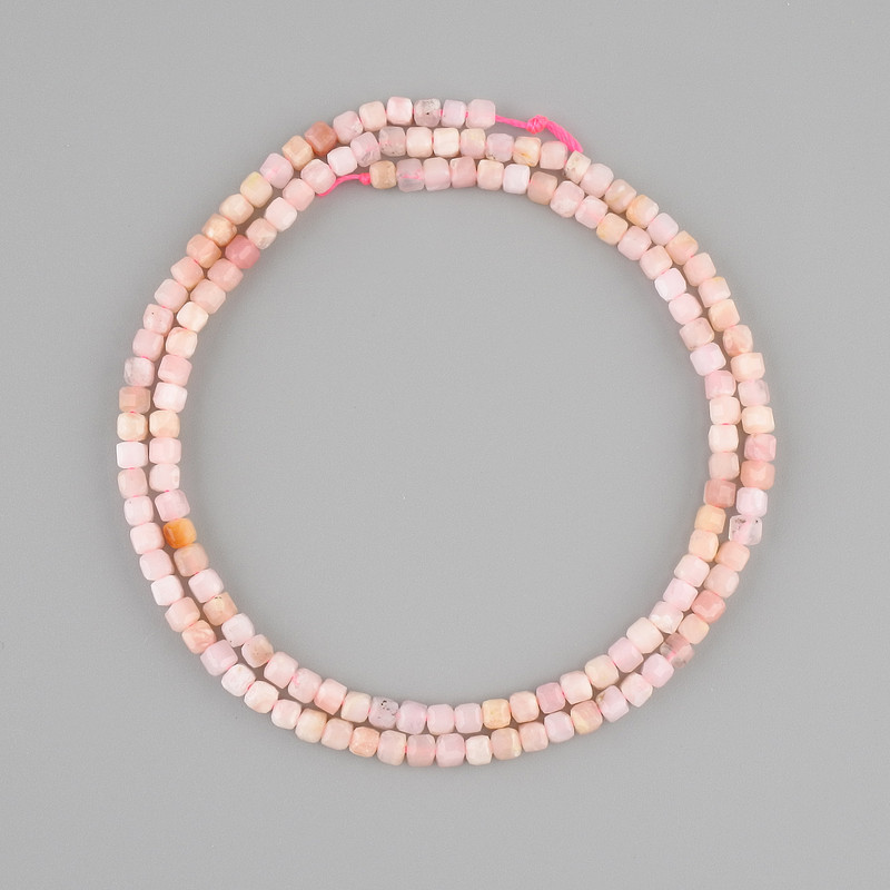 Pink Opal Beads faceted cube, 3x3mm, length 39cm