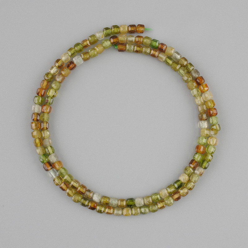 Green Grossular Garnet Faceted Cube Beads, 3x3mm, 39cm long