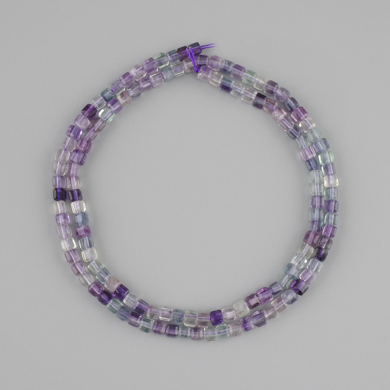 Fluorite Beads, Faceted Cube, 3x3mm, length 38cm