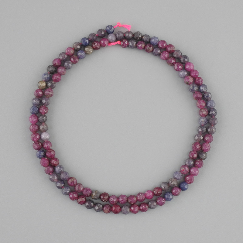 Sapphire and Ruby Beads, faceted round beads, 3.5 mm diameter, 38 cm length