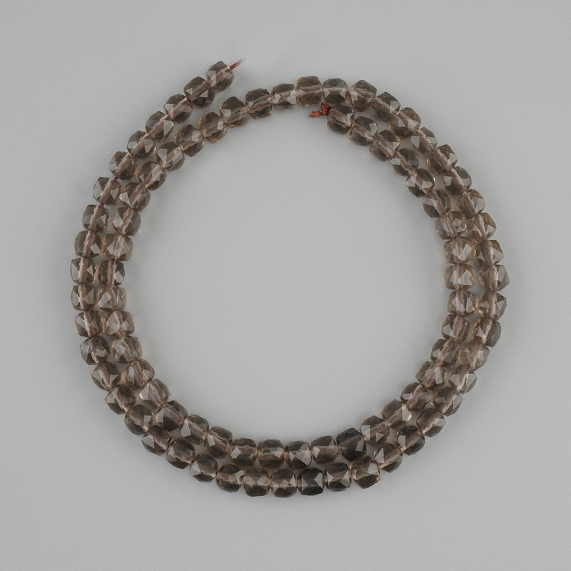 Smoky topaz Beads, faceted cube shape, diameter 4.5–5 mm, length 38 cm