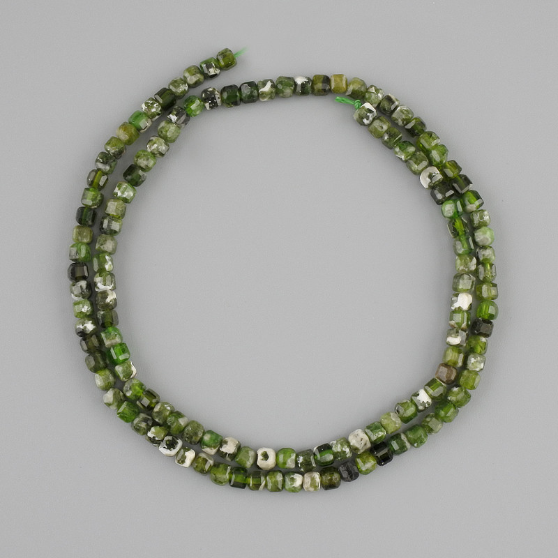 Diopside Beads Natural Stone Faceted Cube 3x3mm, Length 37cm ±
