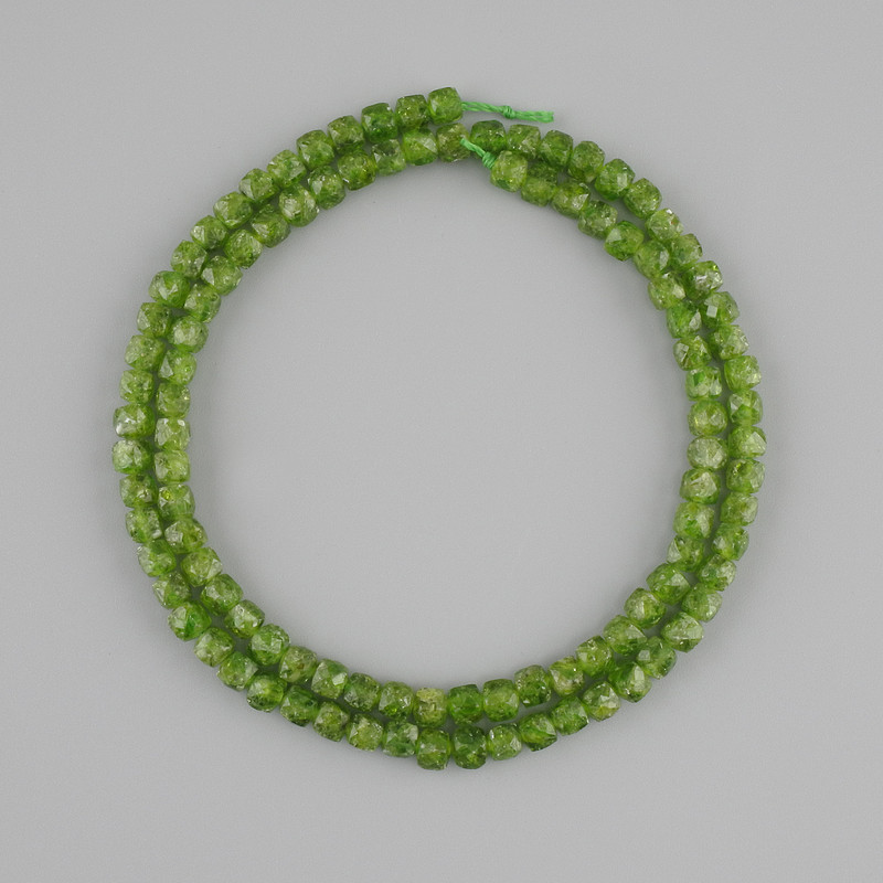 Diopside Beads Natural Stone Faceted Cube, diameter 3.5x3.5mm, length 39cm
