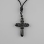 Pendant Cross Black Agate, diameter 47x36mm± on black cord with drawstring, length 78cm+