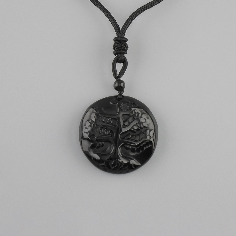 Pendant Tree of Life Agate, diameter 36mm± on black cord with pull closure, length 78cm+
