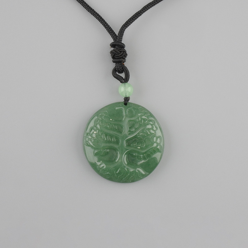 Pendant Tree of Life Jade, diameter 36mm± on black cord, adjustable length 78cm+
