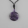 Pendant Tree of Life Amethyst, diameter 36mm± on black cord with drawstring, length 78cm+