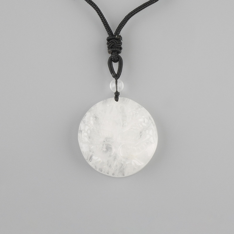 Pendant Tree of Life Mountain Crystal, diameter 36mm± on black cord with adjustable clasp, length 78cm+