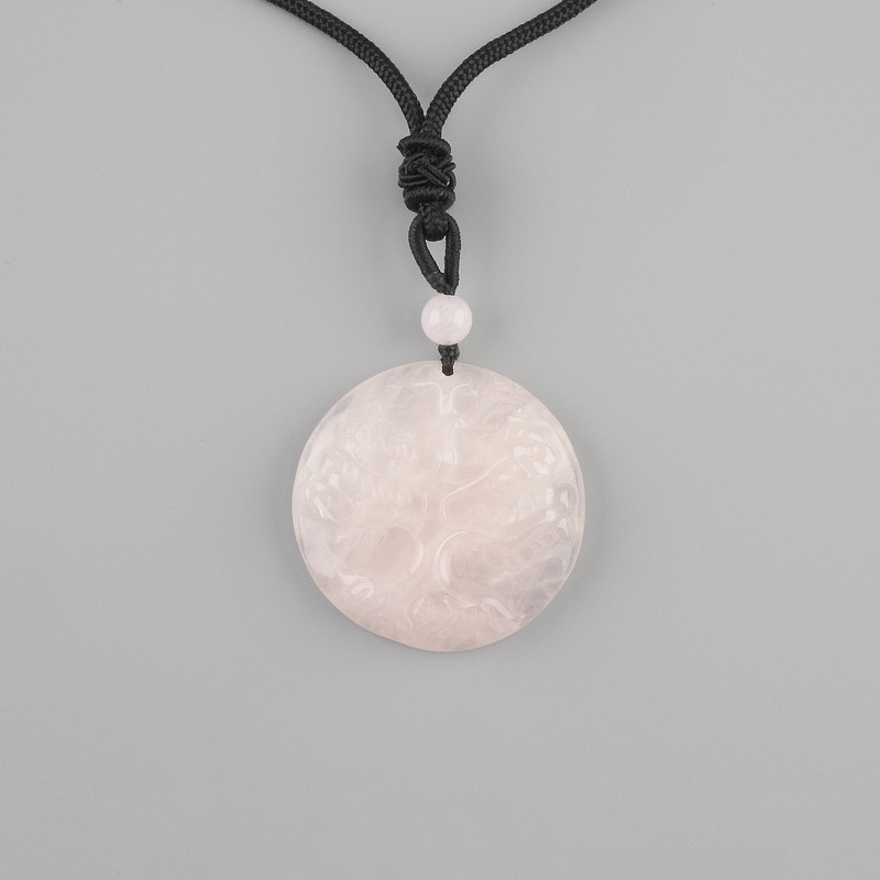 Pendant of the Tree of Life Pink Quartz, 36mm± diameter on black cord with drawstring, length 78cm+