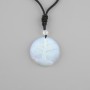 Pendant Tree of Life Moonstone Opalite, diameter 36mm±, on black cord with drawstring, length 78cm+