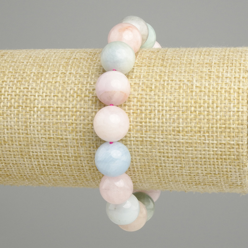 Morganite Bracelet natural stone smooth beads, diameter 12mm±, length 18cm stretch
