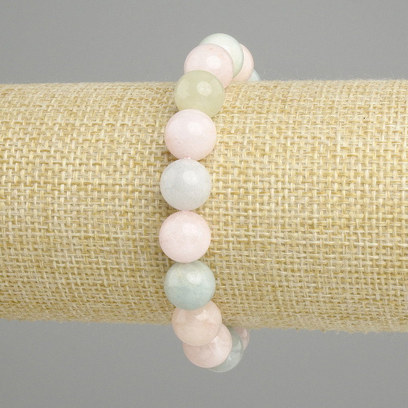 Morganite Bracelet natural stone smooth bead, diameter 10mm±, length 18cm stretch