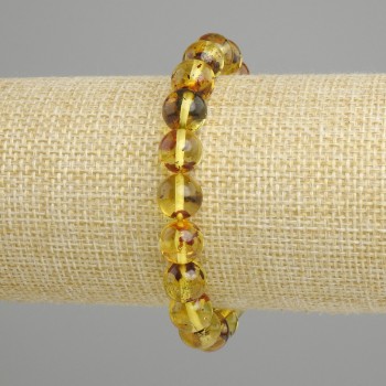 Amber Bead Bracelet, smooth beads, 9mm diameter ±, 18cm length, stretch