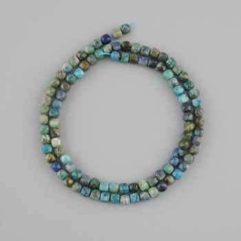Chrysocolla beads natural stone faceted cube, diameter 4x4mm±, thread length 39cm±