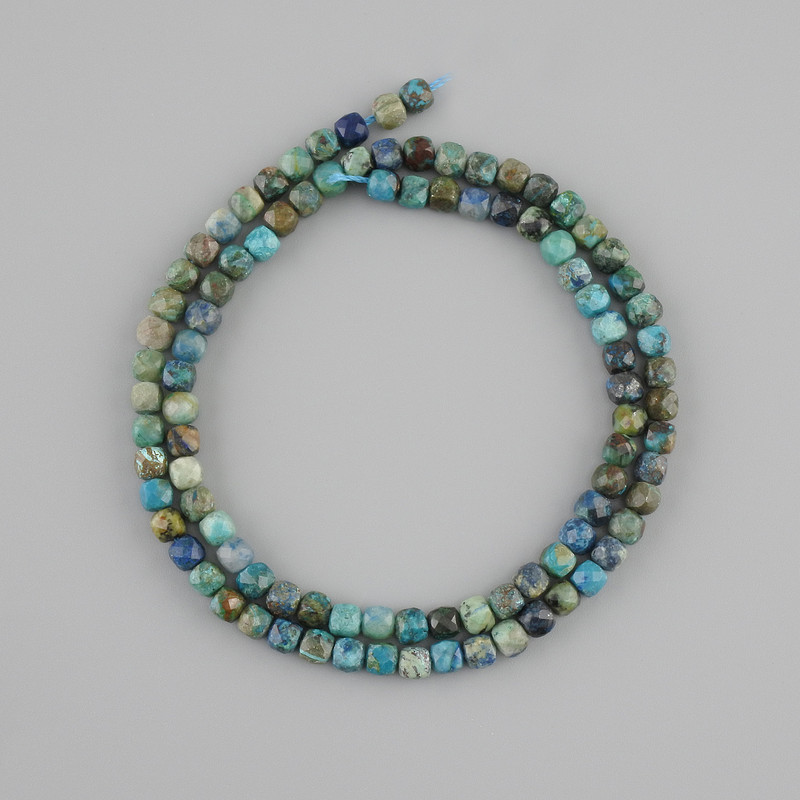 Chrysocolla beads natural stone faceted cube, diameter 4x4mm±, thread length 39cm±